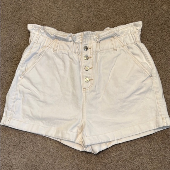 Topshop Pants - Topshop White High Waist Shorts with Paper Bag Waist